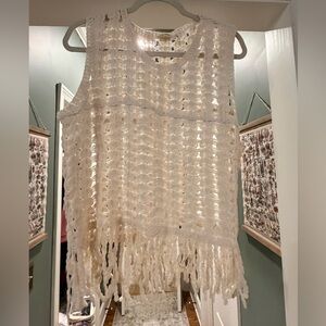 ADORA Ivory Crochet Fringe Top